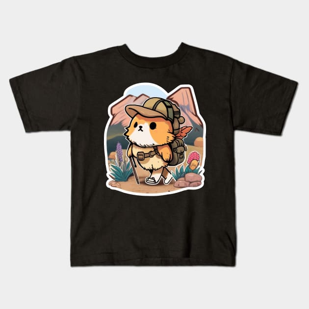 Cute Hamster hiking in the desert Kids T-Shirt by Deedy Studio